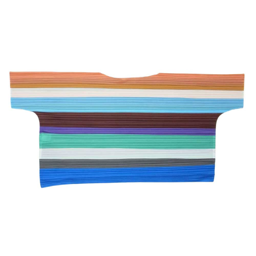 PLEATS PLEASE プリーツプリーズ イッセイミヤケ PP61-JT553 横プリーツ ボーダー 半袖 Tシャツ カットソー レインボー マルチカラー マルチカラー系 3【美品】【中古】