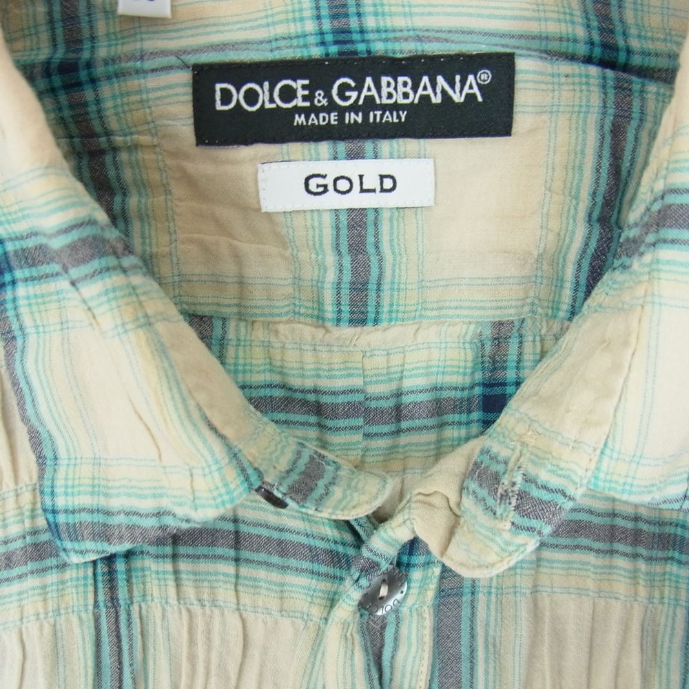 DOLCE&GABBANA ドルチェアンドガッバーナ GOLD シワ加工 チェック 長袖シャツ ブルー系 39【中古】
