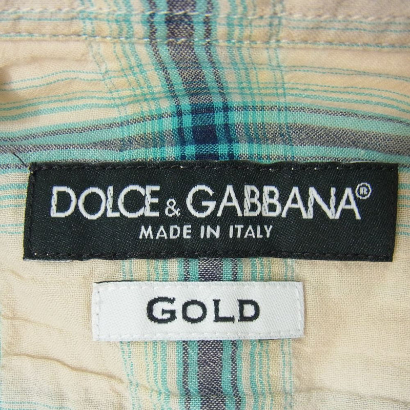 DOLCE&GABBANA ドルチェアンドガッバーナ GOLD シワ加工 チェック 長袖シャツ ブルー系 39【中古】