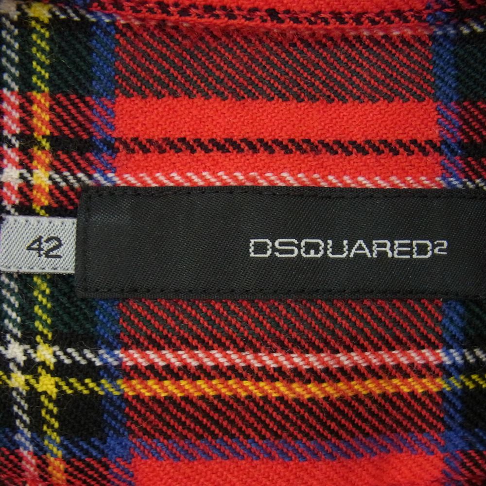 DSQUARED2 ディースクエアード ここのえタグ ウール タータンチェック 長袖シャツ レッド系 42【中古】