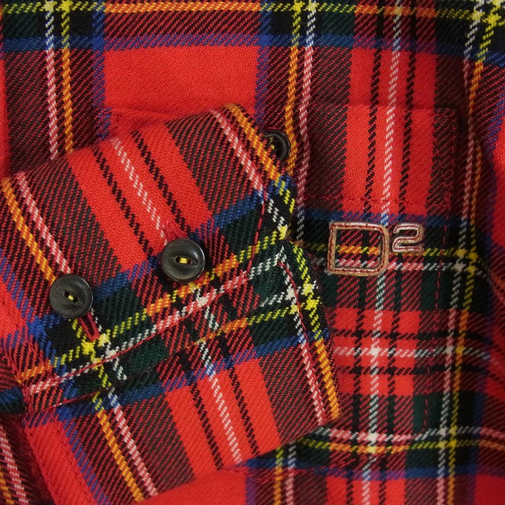DSQUARED2 ディースクエアード ここのえタグ ウール タータンチェック 長袖シャツ レッド系 42【中古】
