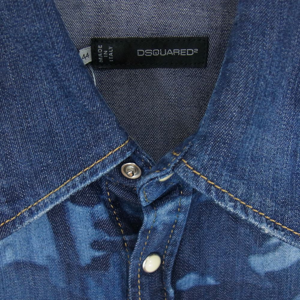 DSQUARED2 ディースクエアード スタッフインターナショナルタグ カモフラ デニム ウエスタン 長袖シャツ ネイビー系 44【中古】
