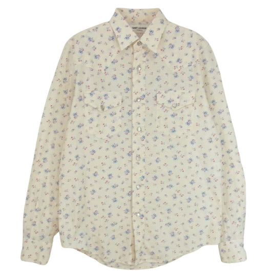 SAINT LAURENT サンローラン 国内正規品 エディ期 15SS 373285 Y572H 花柄 ウエスタン 長袖シャツ ベージュ系 36【中古】