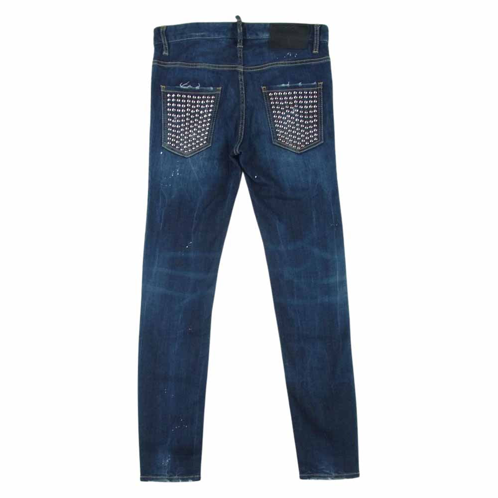DSQUARED2 ディースクエアード 国内正規品 S74LB0923 S30708 SUPER TWINKY JEAN ダメージ加工 スタッズ スキニー デニム パンツ インディゴブルー系 44【中古】