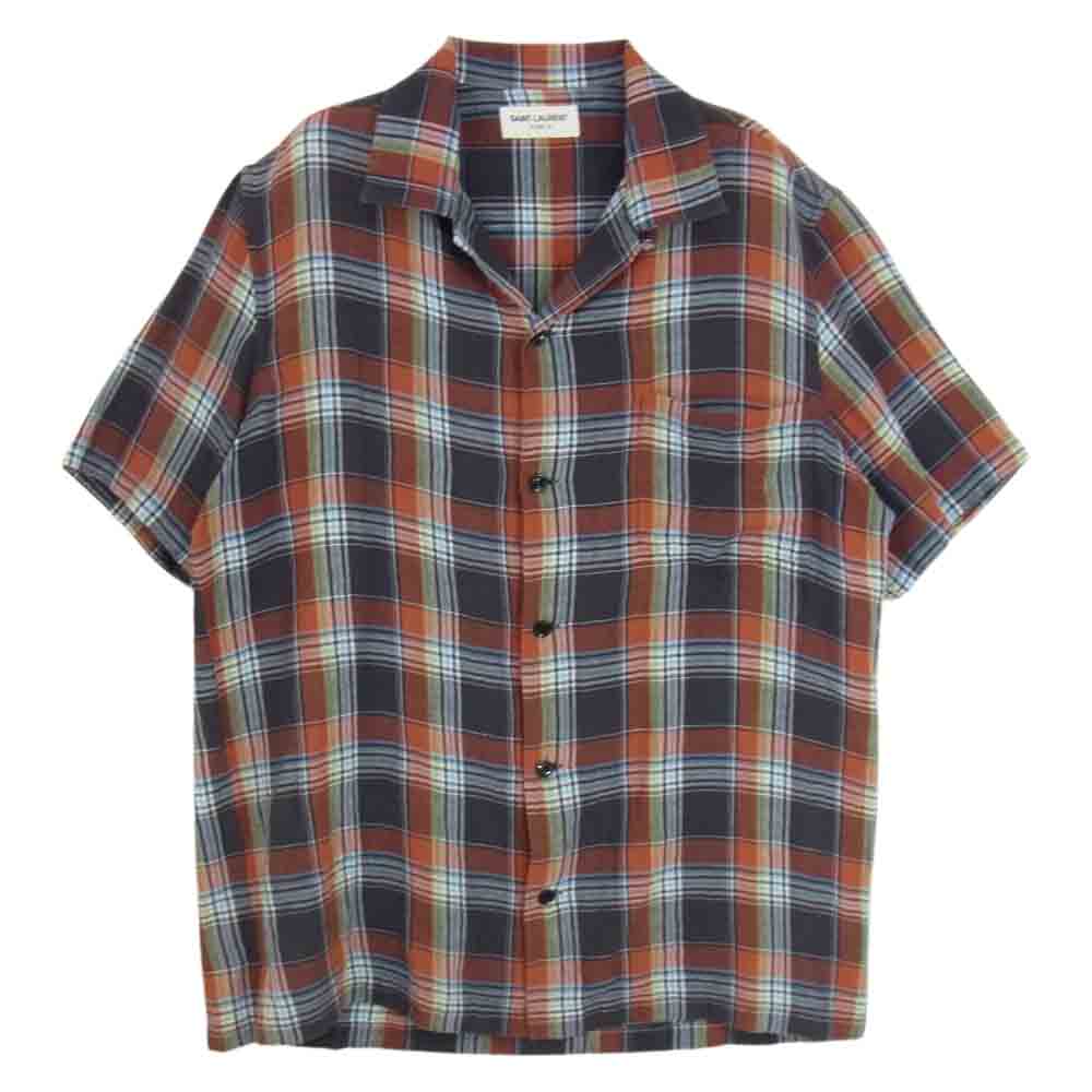 SAINT LAURENT サンローラン 国内正規品 エディ期 16SS 411911 Y699L チェック オープンカラー 半袖シャツ マルチカラー系 XS【中古】