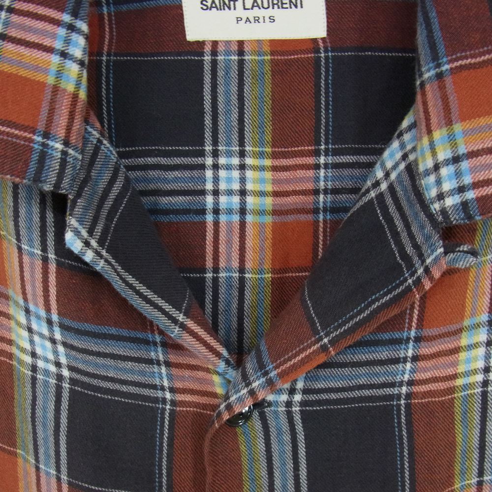 SAINT LAURENT サンローラン 国内正規品 エディ期 16SS 411911 Y699L チェック オープンカラー 半袖シャツ マルチカラー系 XS【中古】