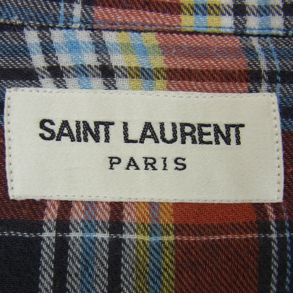 SAINT LAURENT サンローラン 国内正規品 エディ期 16SS 411911 Y699L チェック オープンカラー 半袖シャツ マルチカラー系 XS【中古】