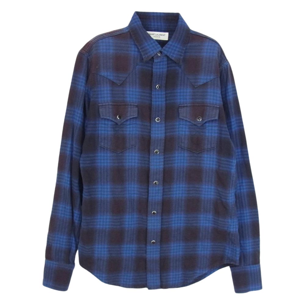SAINT LAURENT サンローラン 449898 Y886M チェック ウエスタン 長袖シャツ ブルー系 XS【中古】