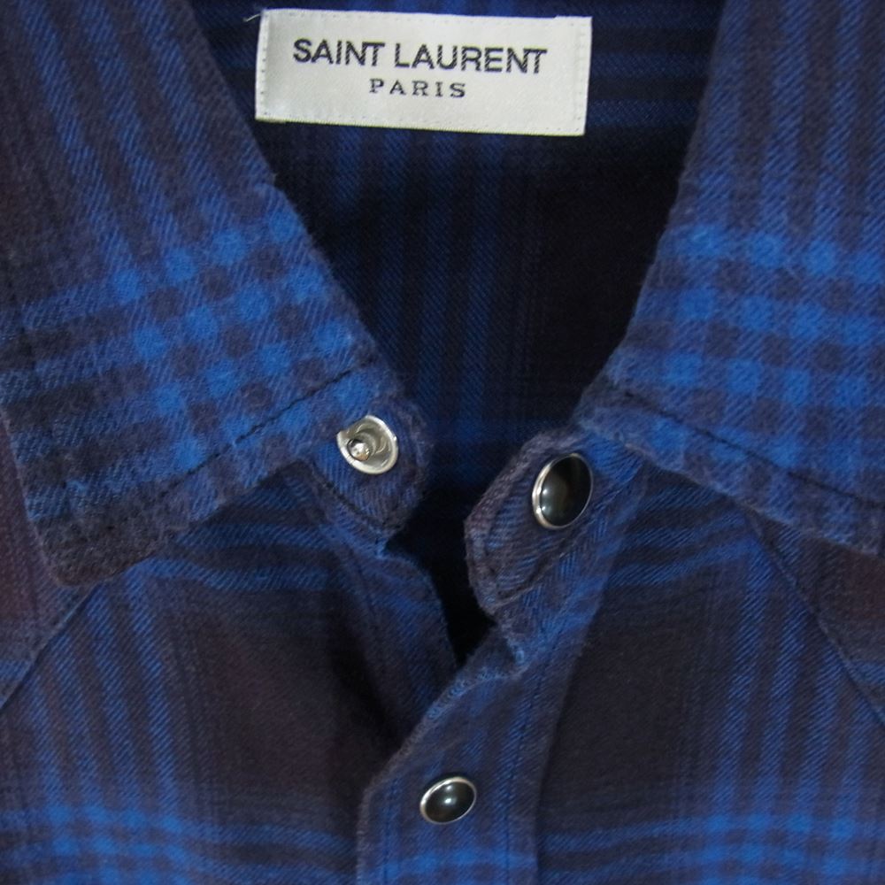 SAINT LAURENT サンローラン 449898 Y886M チェック ウエスタン 長袖シャツ ブルー系 XS【中古】