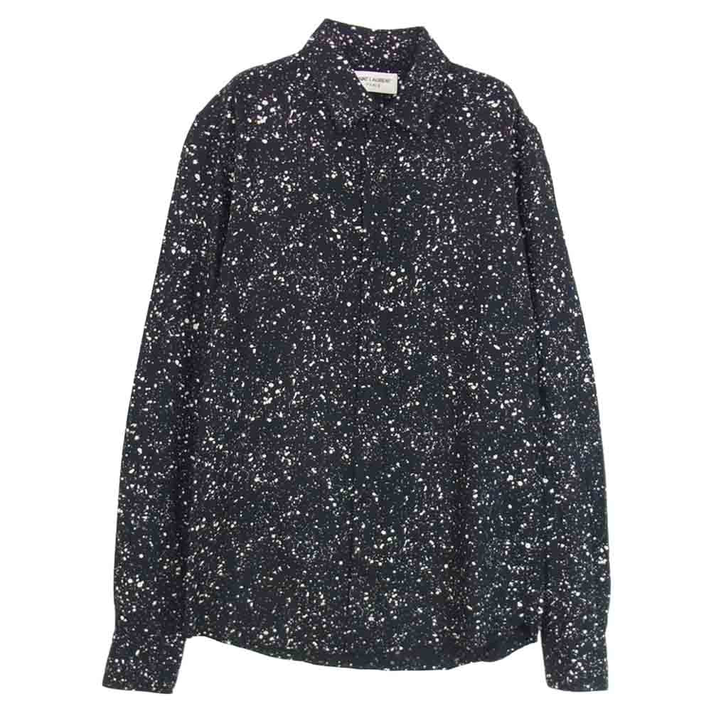 SAINT LAURENT サンローラン 国内正規品 エディ期 15AW 376954 Y891J スプラッターレーヨン総柄シャツ ブラック系 37【中古】
