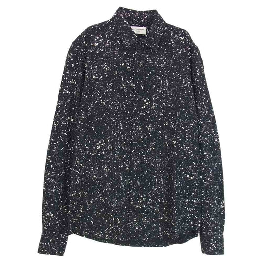 SAINT LAURENT サンローラン 国内正規品 エディ期 15AW 376954 Y891J スプラッターレーヨン総柄シャツ ブラック系 37【中古】