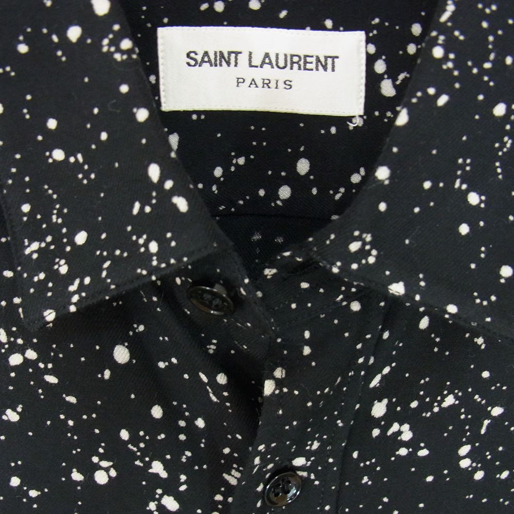SAINT LAURENT サンローラン 国内正規品 エディ期 15AW 376954 Y891J スプラッターレーヨン総柄シャツ ブラック系 37【中古】