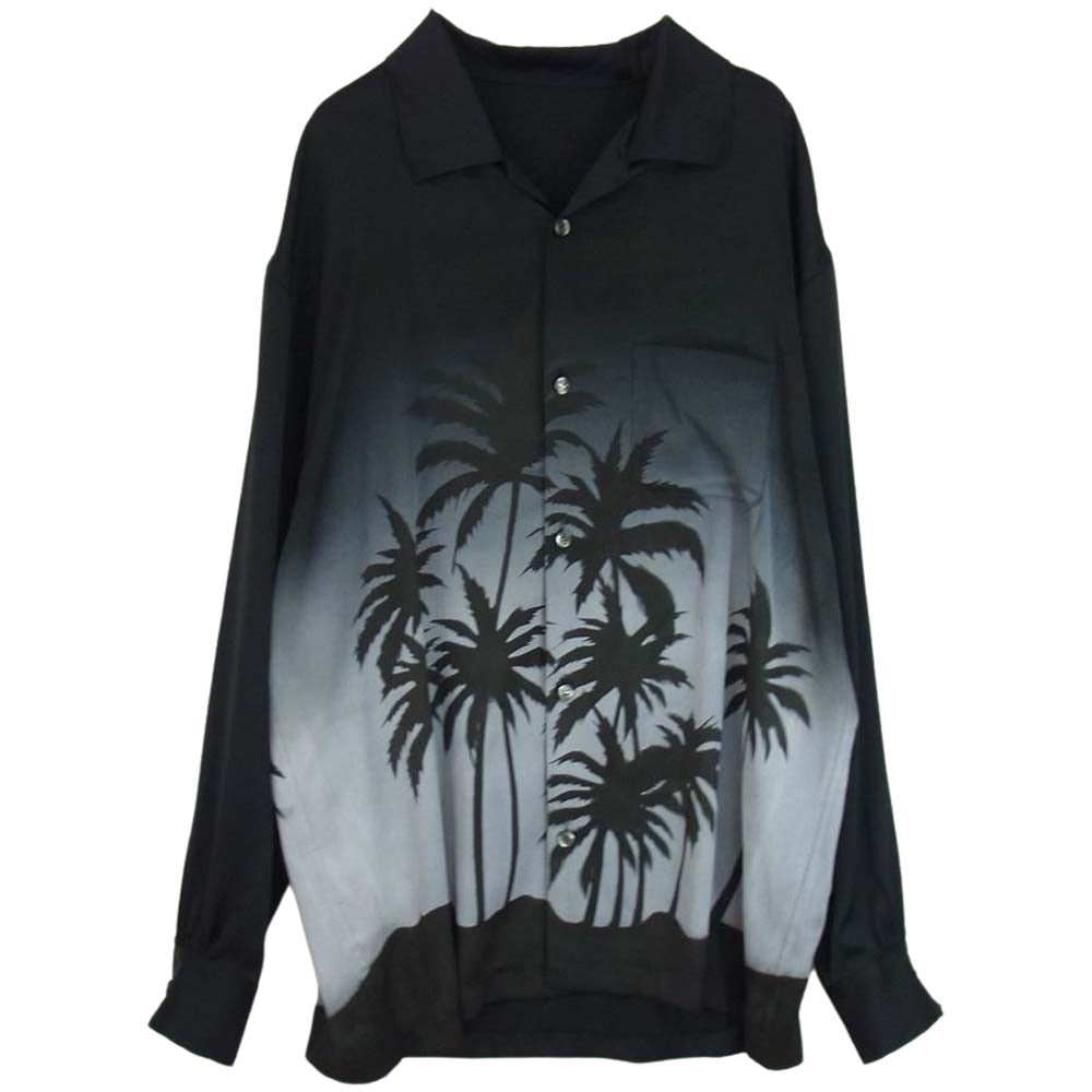 ISAMUKATAYAMA BACKLASH イサムカタヤマバックラッシュ 22SS 1986-02 HAND DRAW ALOHA ハンドペイント アロハ 長袖 シャツ ブラック系 L【美品】【中古】
