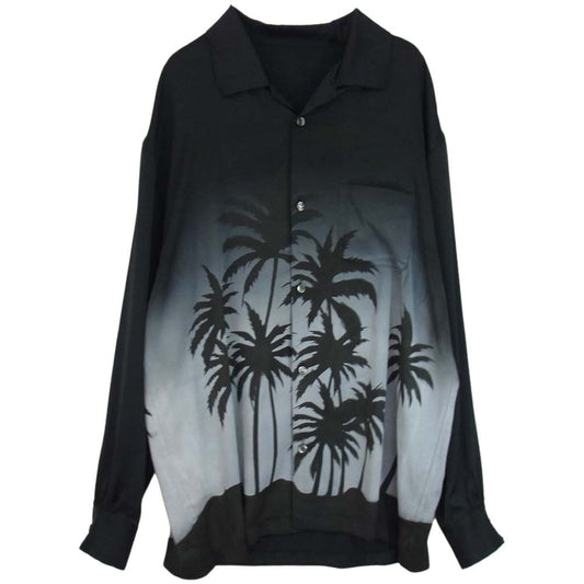 ISAMUKATAYAMA BACKLASH イサムカタヤマバックラッシュ 22SS 1986-02 HAND DRAW ALOHA ハンドペイント アロハ 長袖 シャツ ブラック系 L【美品】【中古】