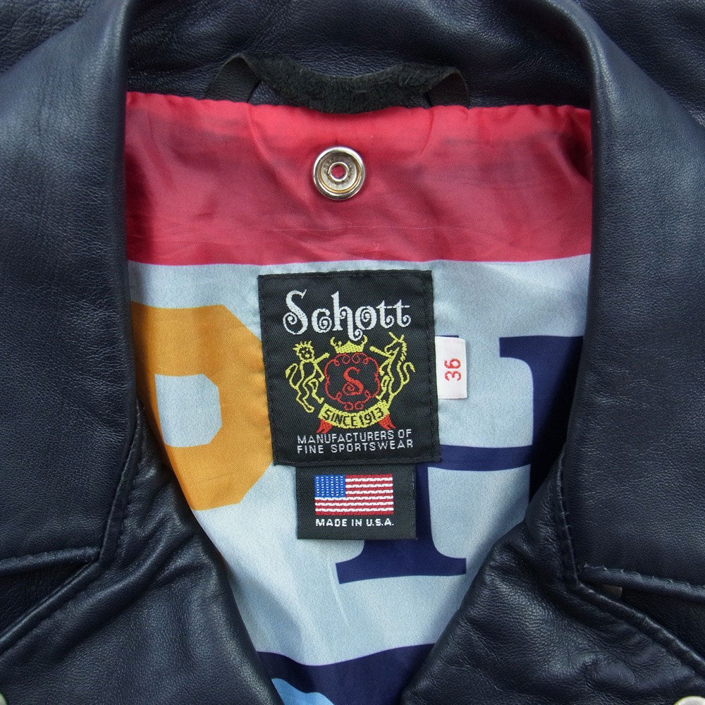 SOPHNET. ソフネット SOPH-160035 × Schott ショット ONESTAR RIDERS JACKET ワンスター レザー ダブルライダース ジャケット 襟裏袖口青 ダークネイビー ダークネイビー系 36【中古】