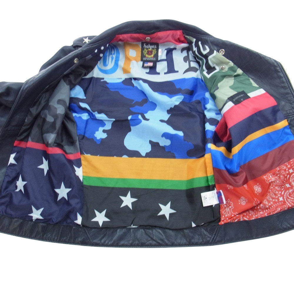 SOPHNET. ソフネット SOPH-160035 × Schott ショット ONESTAR RIDERS JACKET ワンスター レザー ダブルライダース ジャケット 襟裏袖口青 ダークネイビー ダークネイビー系 36【中古】