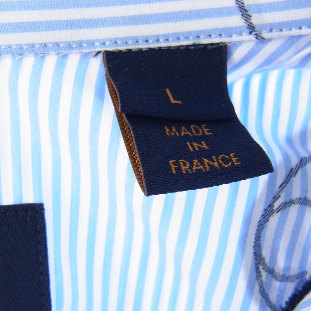 LOUIS VUITTON ルイ・ヴィトン 21SS ZQJ HKS17W モノグラム プレイズドグラフィック ストライプ 長袖 シャツ ライトブルー系 L【新古品】【未使用】【中古】