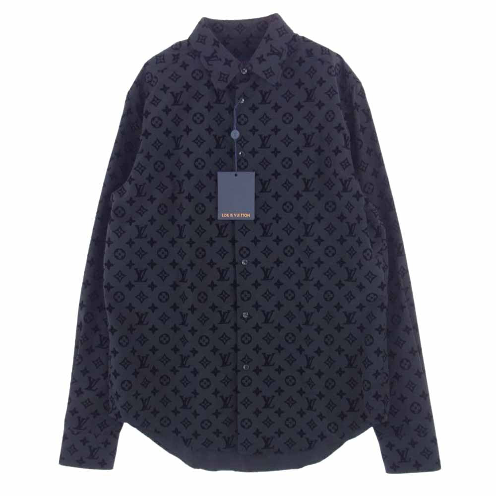 LOUIS VUITTON ルイ・ヴィトン 21AW FL3 HLS90W モノグラム フロック フロッキー 長袖 シャツ ブラック系 L【新古品】【未使用】【中古】
