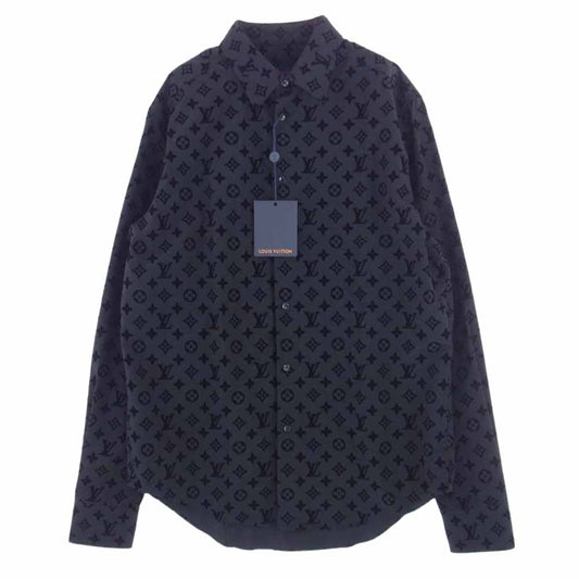 LOUIS VUITTON ルイ・ヴィトン 21AW FL3 HLS90W モノグラム フロック フロッキー 長袖 シャツ ブラック系 L【新古品】【未使用】【中古】