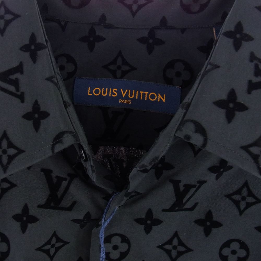 LOUIS VUITTON ルイ・ヴィトン 21AW FL3 HLS90W モノグラム フロック フロッキー 長袖 シャツ ブラック系 L【新古品】【未使用】【中古】