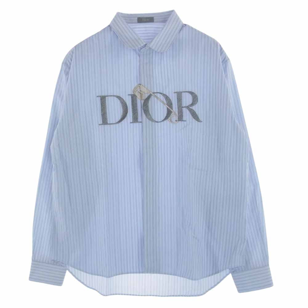 Dior ディオール 20AW 043C596B4427 DIOR AND JUDY BLAME ジュディブレイム ストライプ ロゴ エンブロイダリー 刺繍 シャツ ライトブルー系 42【美品】【中古】