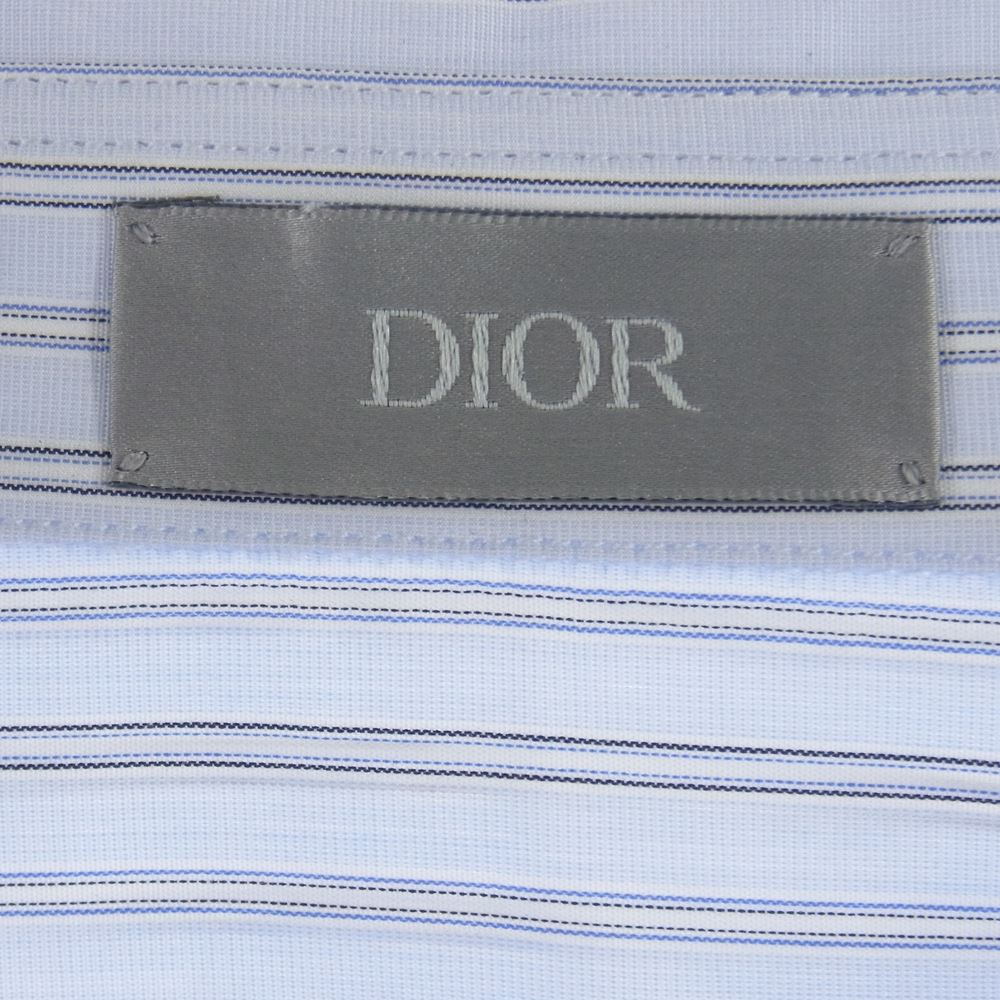 Dior ディオール 20AW 043C596B4427 DIOR AND JUDY BLAME ジュディブレイム ストライプ ロゴ エンブロイダリー 刺繍 シャツ ライトブルー系 42【美品】【中古】