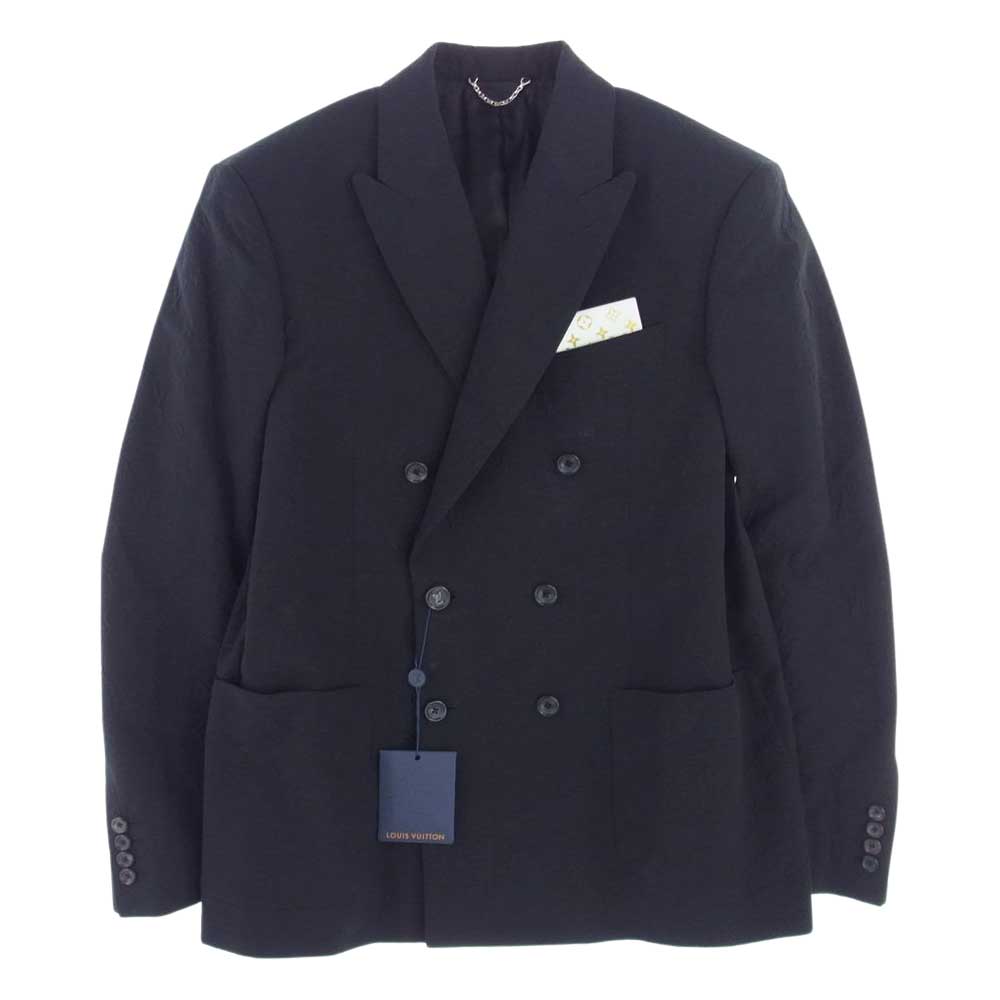 LOUIS VUITTON ルイ・ヴィトン 19AW 1A5F39 LIO HHJ43E STAPLES EDITION モノグラム エンボス ダブルブレスト ジャケット ブラック系 50【美品】【中古】