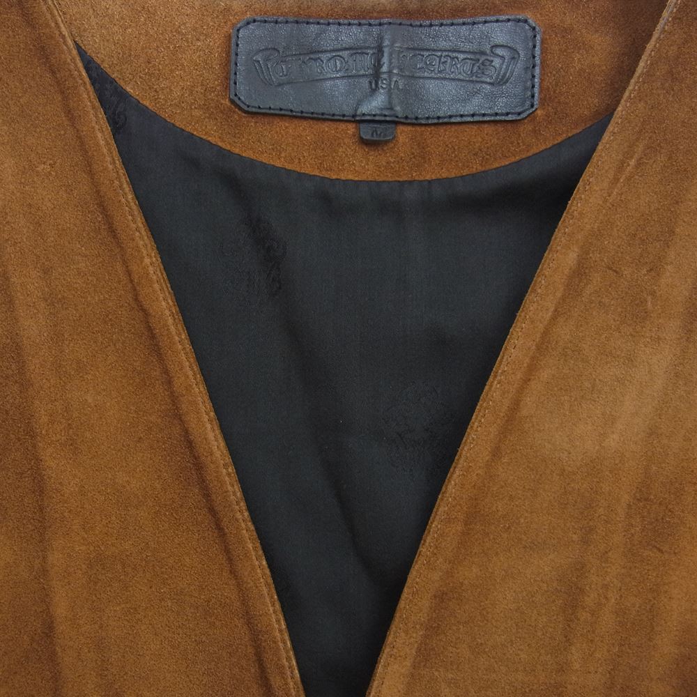 CHROME HEARTS クロムハーツ（原本無） クロスボールボタン スクロールラベル スエード レザー ベスト ライトブラウン系 M【中古】