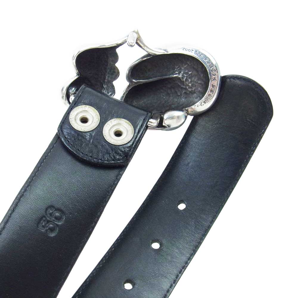 CHROME HEARTS クロムハーツ（原本無） L&T STRAP リップアンドタン バックル レザー ベルト 36インチ ブラック系 シルバー系 36【中古】