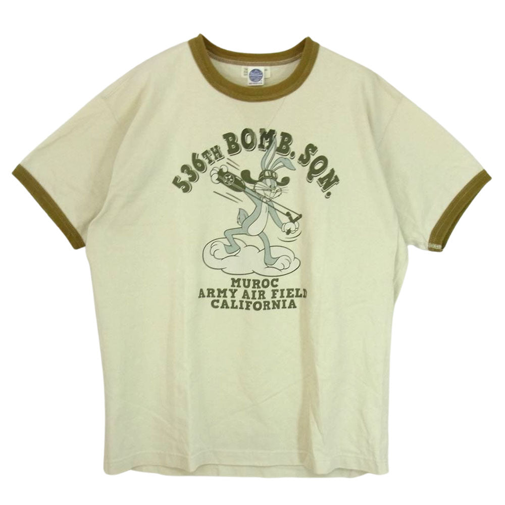 TOY'S McCOY トイズマッコイ WARNER BROS 536TH MOBM SQN BUGS BUNNY バッグスバニー フロント プリント ミリタリー Tシャツ ベージュ系 L【中古】