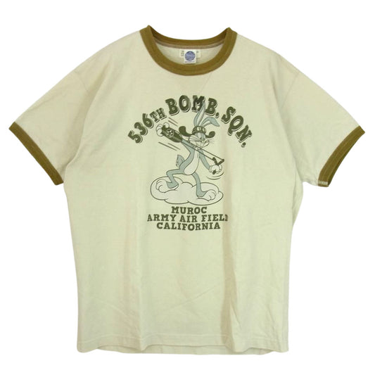 TOY'S McCOY トイズマッコイ WARNER BROS 536TH MOBM SQN BUGS BUNNY バッグスバニー フロント プリント ミリタリー Tシャツ ベージュ系 L【中古】