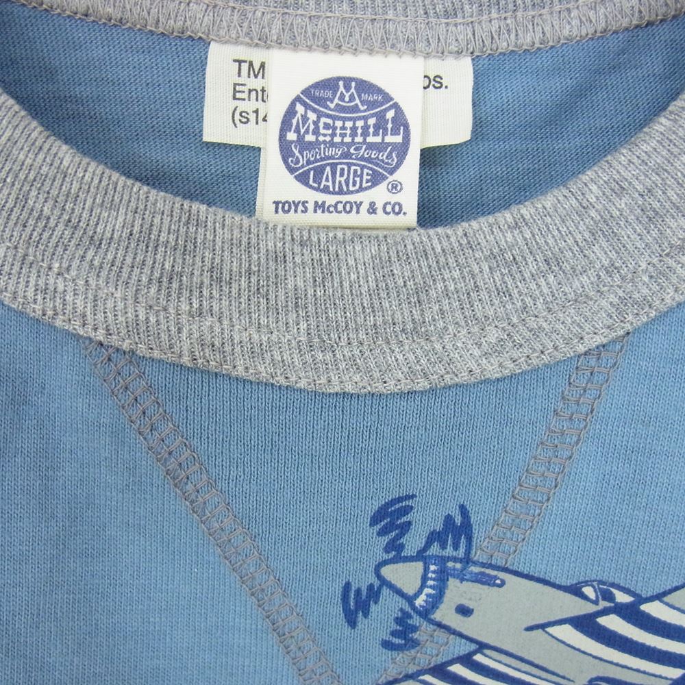 TOY'S McCOY トイズマッコイ KEEP 'EM FLYING 前Vガゼット BUGS BUNNY バッグスバニー マイティー エース フロント プリント ミリタリー Tシャツ ブルー系 L【中古】