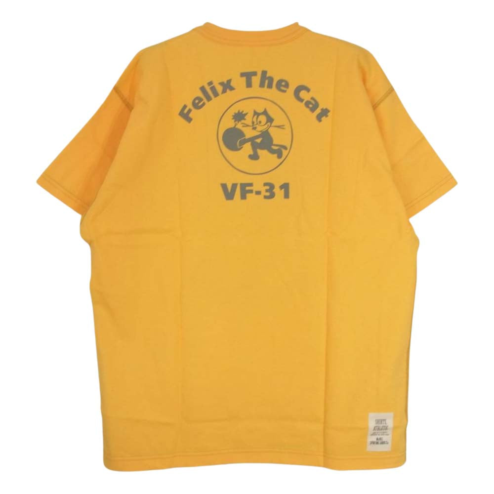 TOY'S McCOY トイズマッコイ TMC1322 FELIX THE CAT フィリックス ザ キャット NAVAL AVIATOR 前V 半袖 Tシャツ イエロー系 L【美品】【中古】