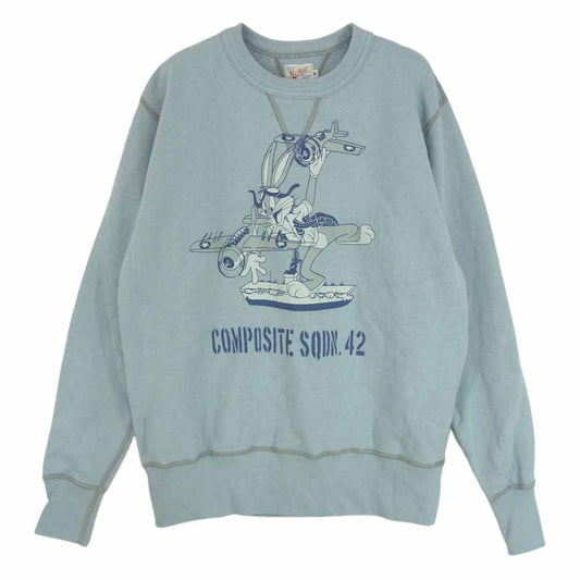 TOY'S McCOY トイズマッコイ TMC1551 COMPOSITE SQDN.42 両Vガゼット BUGS BUNNY バッグスバニー ミリタリー スウェット トレーナー ブルー系 38【中古】