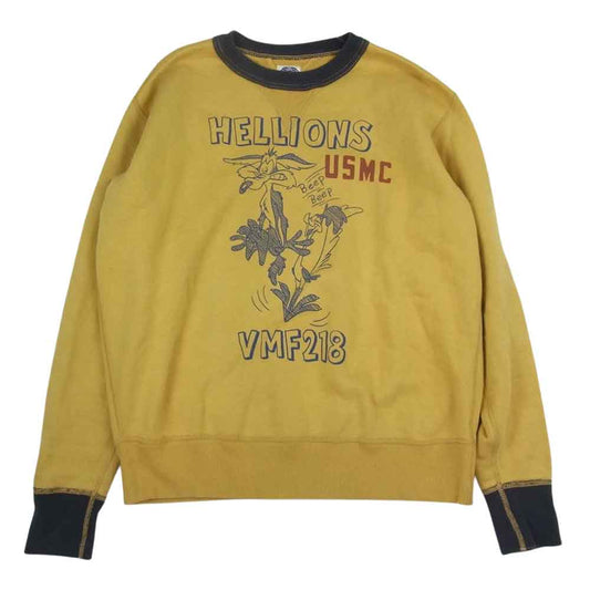 TOY'S McCOY トイズマッコイ HELLIONS USMC 両Vガゼット ワイリーコヨーテ ロードランナー ミリタリー スウェット トレーナー イエロー系 XL【中古】