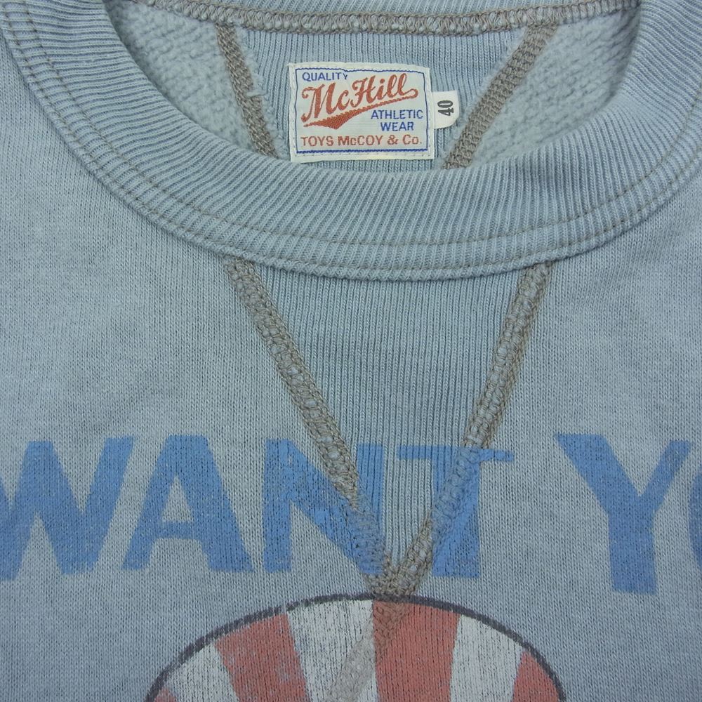 TOY'S McCOY トイズマッコイ TMC1457-111 TOM&JERRY I WANT YOU WARNER BROS トム＆ジェリー ワーナーブラザーズ ミリタリー 両Vガゼット ミリタリー スウェット トレーナー ブルー系 40【中古】