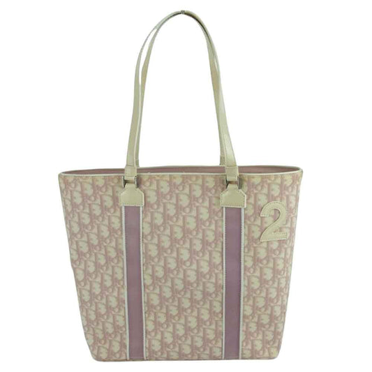 Dior ディオール トロッターロゴ ナンバリング No.2 エナメル パテント トート バッグ ピンク系 ベージュ系【中古】