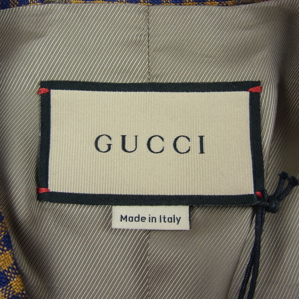 GUCCI グッチ 21AW 659844 GGロゴリボン ミニチェック シングルブレスト ノッチドラペル ジャケット ブラウン系 48【極上美品】【中古】