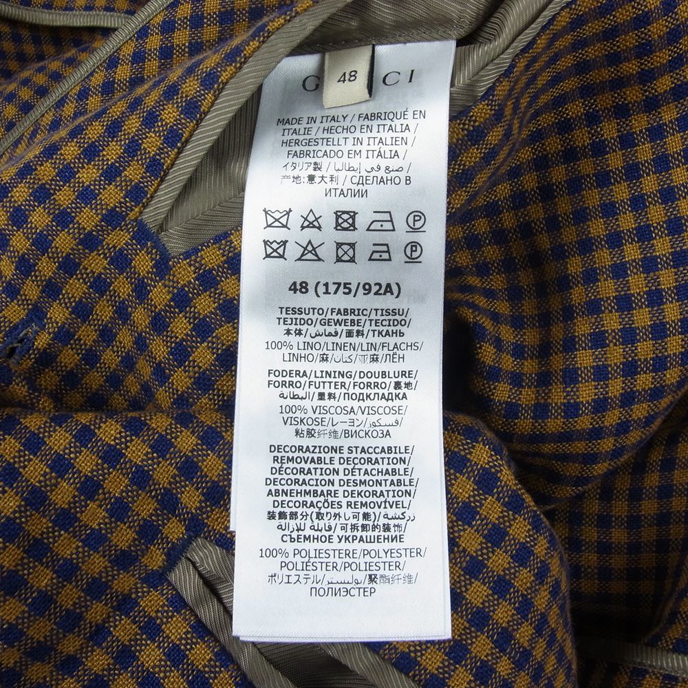 GUCCI グッチ 21AW 659844 GGロゴリボン ミニチェック シングルブレスト ノッチドラペル ジャケット ブラウン系 48【極上美品】【中古】