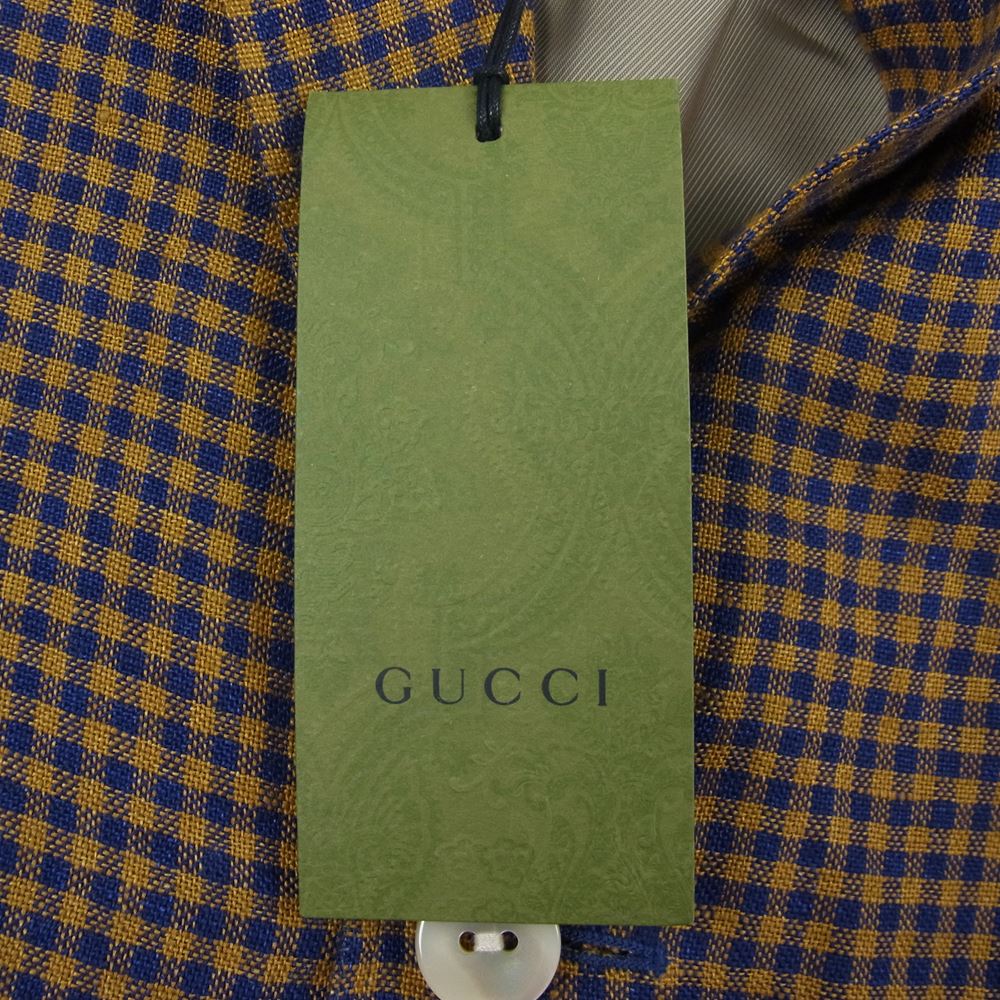 GUCCI グッチ 21AW 659844 GGロゴリボン ミニチェック シングルブレスト ノッチドラペル ジャケット ブラウン系 48【極上美品】【中古】