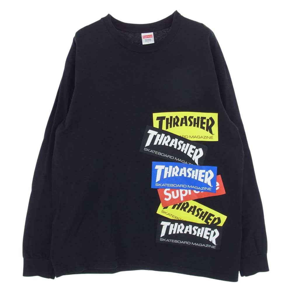 Supreme シュプリーム 21AW Thrasher Multi Logo L/S Tee スラッシャー マルチロゴ 長袖 Tシャツ ブラック系 L【中古】