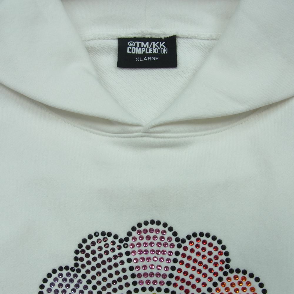コンプレックスコン TAKASHI MURAKAMI 村上隆 カイカイキキ スワロフスキー プルオーバ― フーディ パーカー ホワイト系 XL【中古】