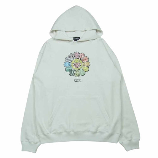 コンプレックスコン TAKASHI MURAKAMI 村上隆 カイカイキキ スワロフスキー プルオーバ― フーディ パーカー ホワイト系 XL【中古】