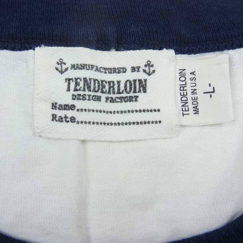 TENDERLOIN テンダーロイン USA製 RINGER TEE マリンタグ プリント リンガー Tシャツ ホワイト系 L【中古】