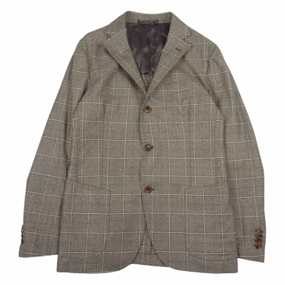 ティト アレグレット イタリア製 格子 ウール テーラード ジャケット ブラウン系 46【極上美品】【中古】