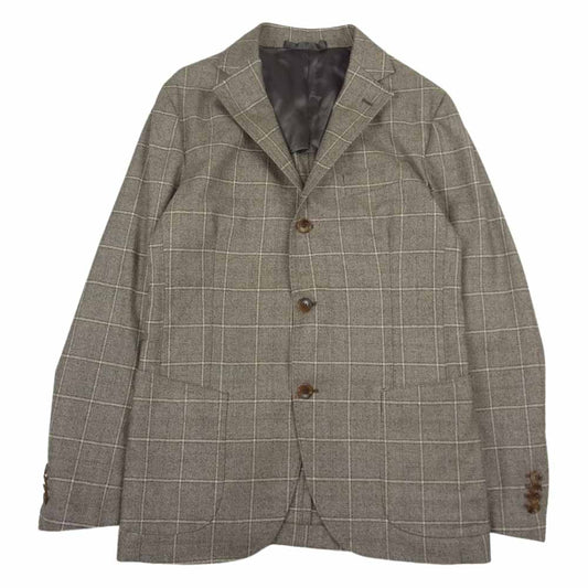 ティト アレグレット イタリア製 格子 ウール テーラード ジャケット ブラウン系 46【極上美品】【中古】