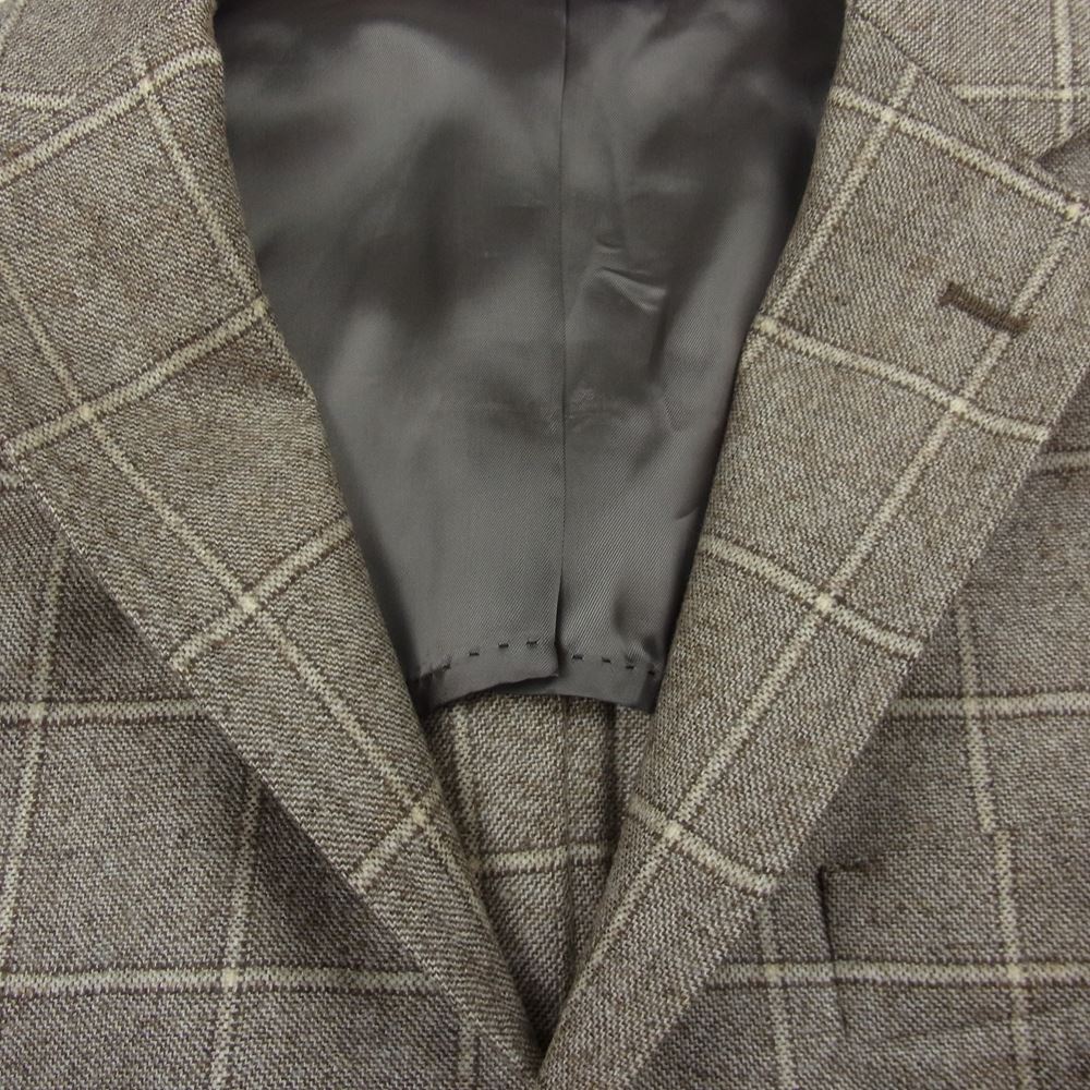 ティト アレグレット イタリア製 格子 ウール テーラード ジャケット ブラウン系 46【極上美品】【中古】