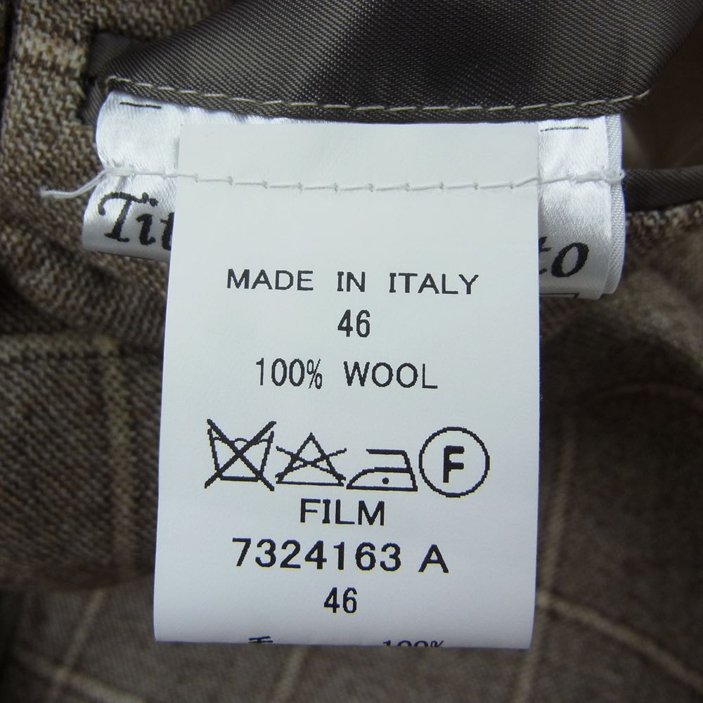 ティト アレグレット イタリア製 格子 ウール テーラード ジャケット ブラウン系 46【極上美品】【中古】