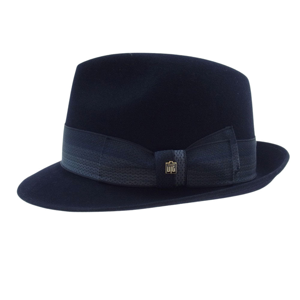 文二郎帽子店 中折れ リボン ハット ブラック系 57.5cm【美品】【中古】