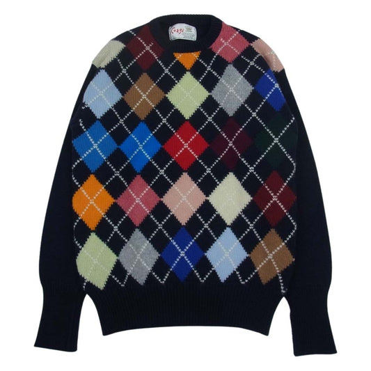 コーギー ARGYLE MULTI CR KNIT SWEATER WOOL アーガイル マルチカラー ウール100％ ニット セーター ネイビー系 S【中古】